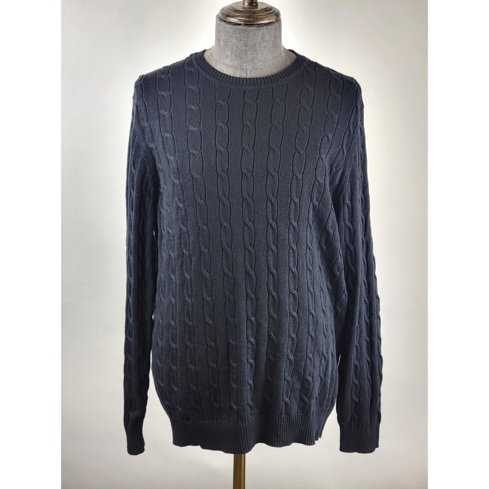 Club‎ Room Cable Crew Sweater Mens XL Deep Black New Cotton Knit Pullover